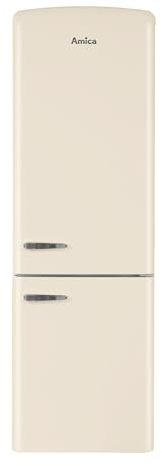 Amica KGCR 387 109 B Retro Kühl-/Gefrierkombination/NoFrost/Beige / 200cm (H) x 60cm (B) x 73cm (T) / Retro-Design/Kühlschrank mit Gefrierfach