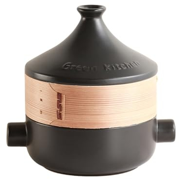 LVYUDS 2.2 Quarto Tajine Terracotta Marocchina, Casseruola a Forma di cono Coperchio Giapponese Piroscafo Compatibile con Gas Stufe Adatto per Cucinando Minestra Porridge Carne(Color:Black,Size:2.5L_T