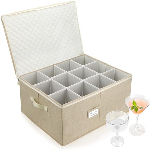 LotFancy Contenedor de almacenamiento para copas de vino, carcasa dura, caja grande de almacenamiento para copas de vino para mudanza, apilable, plegable, cristalería de cristal, estuche para vasos
