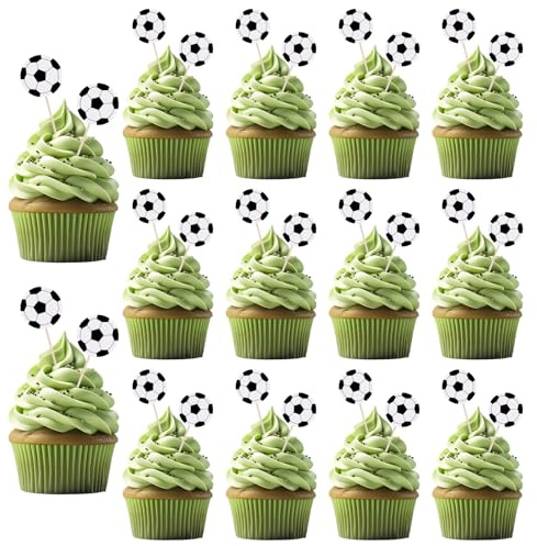 Molain 48 Stück Tortendeko Fussball Deko, Geburtstag Cupcake Topper | Fußball Kuchen Toppers Fußball Cupcake Deko für Geburtstag Party Babyparty Kuchendekoration Fußball-Mottoparty