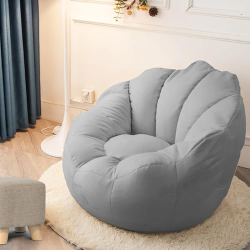 Highdi Kids Bean Bag Chair Without Filling, Flowers Petal Gaming Beanbag Chair Cover for Indoor Outdoor Bedroom Highback Lazy Sofa Soft Toy Storage Bean Bag Seat (Aldult- 80x70cm,Light Gray)