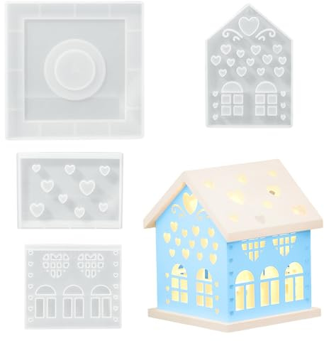 4 Stück Silikonformen Gießformen Häuser, 3D Gießform Haus mit Herz, Silikonformen Gießformen Kerzenhalter, Gießformen Gips für DIY Kerze Kerzenhalter, Kunsthandwerk