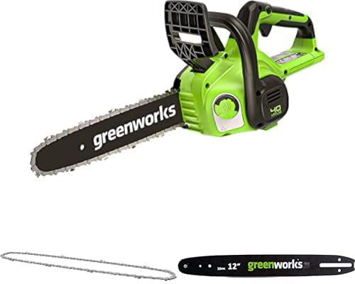 Greenworks Akku Kettensäge, 12 Zoll (30 cm) Blattlänge OHNE 40V Akku & Ladegerät + Greenworks 30cm Ersatzkette für Kettensäge+ Greenworks 30cm Original Führungsschiene für Kettensäge