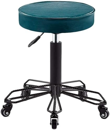 QZQJUILU Runder Rollhocker, Stuhl, Rollstuhl, für Büro, Salon, Tattoo, Küche, Massage, Arbeit, bequemer runder Sitz, höhenverstellbar, drehbar, strapazierfähig