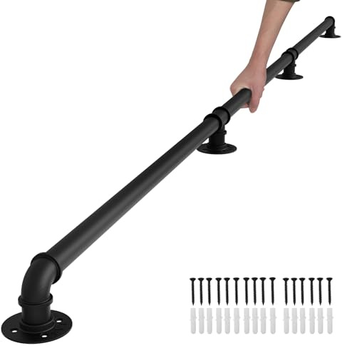 Toriexon Hand Rails for Indoor Stairs, 8FT Metal Stair Railing Indoor, Dia. 1.24“, Matte Guard Coating, 400LBS Load Capacity Wall-Mounted Pipe Staircase Handrails for Indoor & Outdoor Use