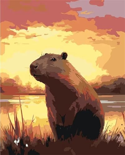 Cooiiye Süßes Capybara Malen Nach Zahlen Erwachsene DIY ohne Rahmen Handgemalt Ölgemälde Leinwand Kits mit Pinsels und Acrylfarbe Pigment Paint by Numbers für Home Wand Decor Geschenk 40x50 cm