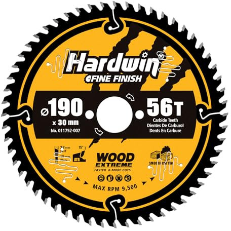 Hardwin Kreissägeblatt 190x30 mm Holz-56Z ATB – Hartmetall-Zähne, präzise Schnitte in Massivholz & Platten, kompatibel mit Metabo, Makita, DeWalt Tisch- und Handkreissägen