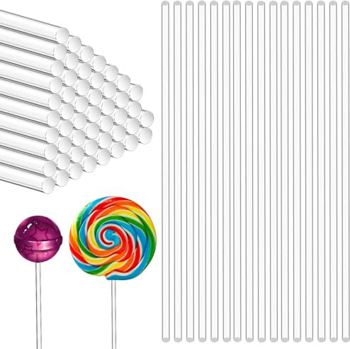 BLMHTWO 100 Pieces Acrylic Lollipop Sticks, Cake Topper Sticks for Making Lollipops Cake Pops Toppers Chocolate Cookie Dessert (6 Inch,Clear)