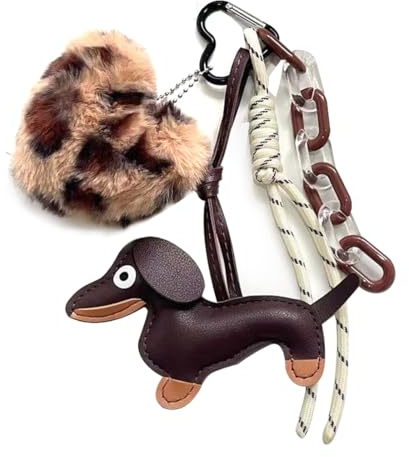 NHQZ Süßer Dackel Schlüsselanhänger, Plüsch, Taschenanhänger, Leder, Damen, y2k Accessoires, Handtaschenanhänger