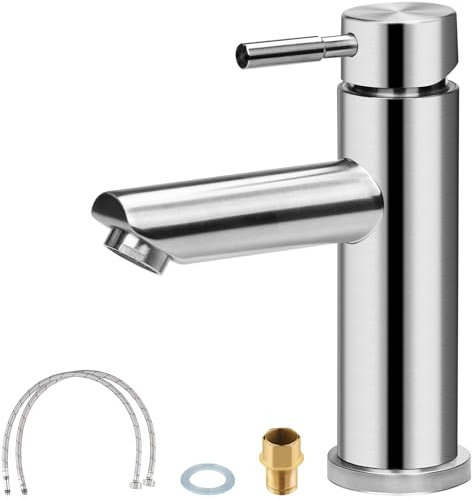 Grifo de baño para lavabo de acero inoxidable con manguera de 60 cm, acero inoxidable