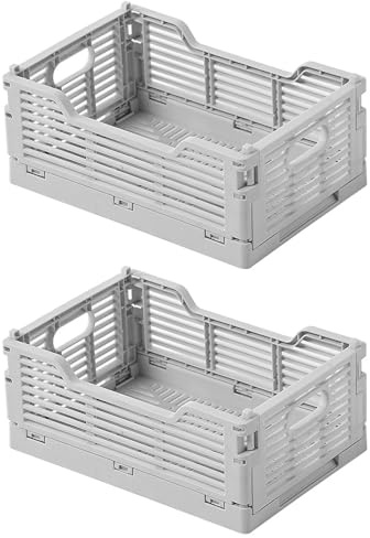 Spesh Lot de 2 Caisses Rangement Pliable Casier Pliant Cagette Plastique Pliable Boîte de Rangement pour Cuisine, Bureau, Chambre(Gris, 22 x 15 x 9 cm)
