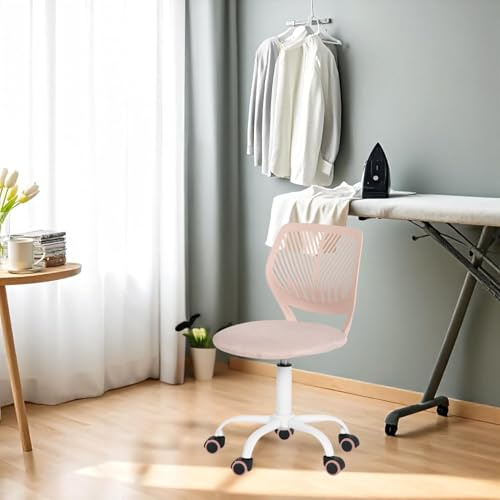 HOMYLIN 1 Stück Bügelstuhl mit Rollen, Ergonomischer höhenverstellbarer Stuhl, Perfekt für Bügelszene, Waschküche, Nähzimmer, Morandi Rosa