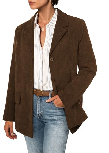 Belle Poque Womens Winter Corduroy Blazer Jackets Fall Notched Lapel Long Sleeve Boyfriend Work Office Jacket Coats, Brown, XXL