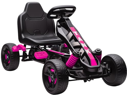 AIYAPLAY Pedalkart för barn, gokart för barn med automatisk koppling, broms, halkfria EVA-hjul, framåt och bakåt, pedalbil för pojkar flickor från 3–6 år, rosa