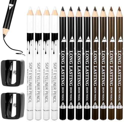 LXUEJIE 12 Pcs Barber Pencil with 2 Sharpener, Magic Hairline Pencils for Lineup Beard Hailiner Pencil Barber Chalk Beard Shaping Guide Pen for Men Makeup Design(Black, White, Dark Brown, Light Brown)