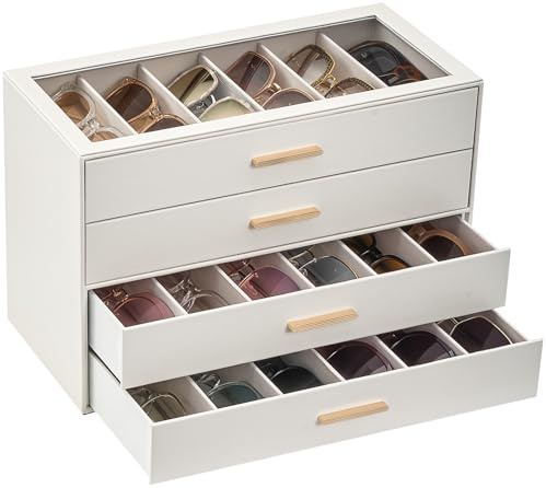Lolalet 12 Slots 2 Ebenen Sonnenbrillen Aufbewahrung Sunglasses Organizer | Brillenkoffer mit transparentem Glasdeckel Display für mehrerer Brillen