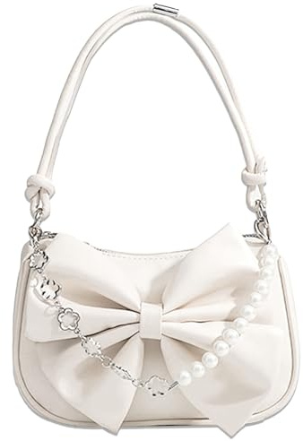 BSITSSS Handtasche Damen Klein Umhängetasche Damen, Weiß Retro Achsel Tasche mit Reißverschluss, Y2K Shoulder Bag, Unterarmtasche Künstliches Leder Schultertasche für Frauen Dating Party Einkaufe