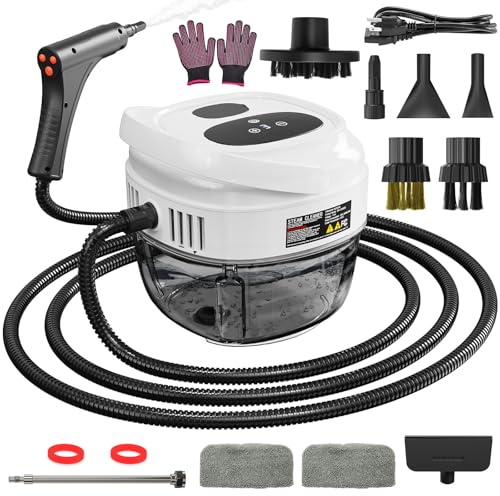 Handheld Steam Cleaner, 2500W High Temperature Pressurized Machine, 1.7L Water Tank, Handle-Controlled Steam Output, Portable Cleaning Steamer for Home, Car, Bed Bugs, Furniture, Grout (White)