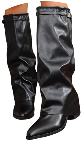 ticticlily Fold Over Stivali Donna Invernali Cowboy Stivaletti con Tacco