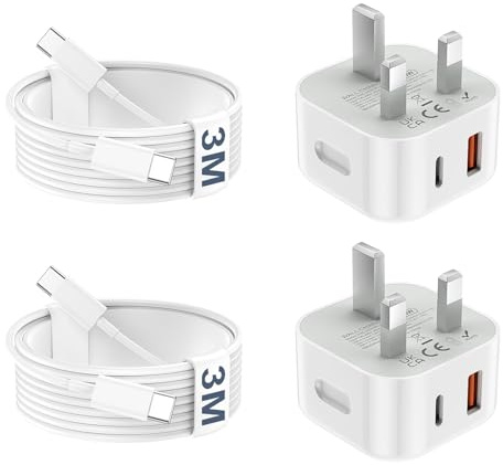 USB C Charger for iPhone 17 16 15 Charger 20W Fast Charger USB C Plug and Cable, 2 Pack Type C UK Wall Phone Power Adapter USBC Lead for iPhone 17/16/15/Pro/Max/Air/Plus/iPad/Samsung S25 Ultra/S24/S23