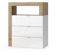 MondoSofa - Commode Moderne à 3 tiroirs avec Plateau Ouvert, Design Minimaliste et Lignes épurées, 64 cm, pour Chambre ou Salon, Laque Blanche et Coloris chêne Cadix