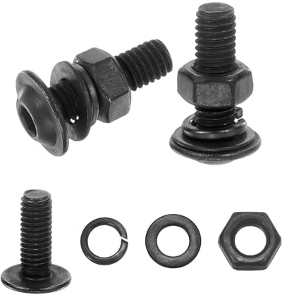 sourcing map 10Pcs M6 x 20mm Flanged Button Head Socket Cap Screws, 304 Stainless Steel Socket Drive Fasteners Bolts with Nuts Flat & Lock Washer, Black