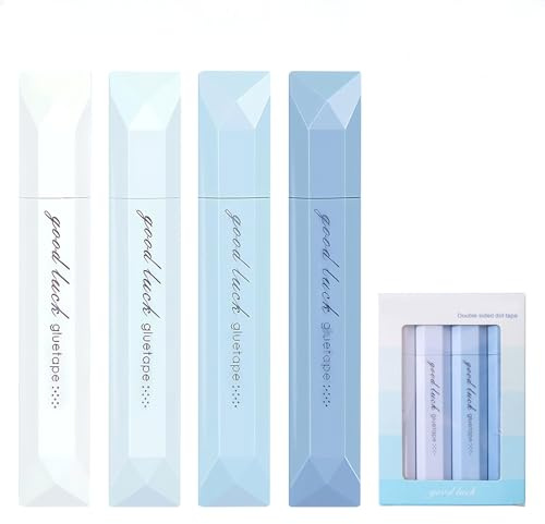 HEUIOP 4 Pcs Double Sided Tape Pens, Retractable Double Sided Tape Roller, Adhesive Glue Tapes Pen for Scrapbooking, Gift Wrapping, Photo Mounting, School Office & Crafts (Blue)