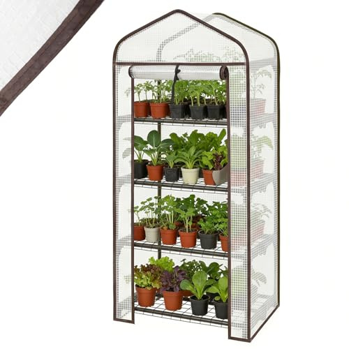 Sekey Mini Tomatengewächshaus 4 Etagen, Gewächshaus klein Balkon | Foliengewächshaus winterfest - für Indoor & Outdoor Tomatenhaus mit herausnehmbaren Ebenen für flexible Pflanzhöhe