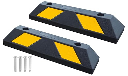 ivalio Radstopper Gummi mit Befestigungsschrauben – Parkplatzbegrenzer robust & rutschfest – Parkstopp für Garage, Carport & Parkplatz – reflektierend, wetterfest, für PKW & SUV (2 Stück)