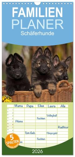 Familienplaner 2026 - Der Schäferhunde Familienplaner hoch mit 5 Spalten (Wandkalender, 21 cm x 45 cm), CALVENDO: Immerwährender Geburtstagskalender (CALVENDO Tiere)