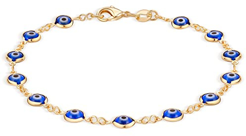 Barzel 18k Gold Plated Blue Evil Eye Anklet Bracelet For Women - Made in Brazil (Blue)