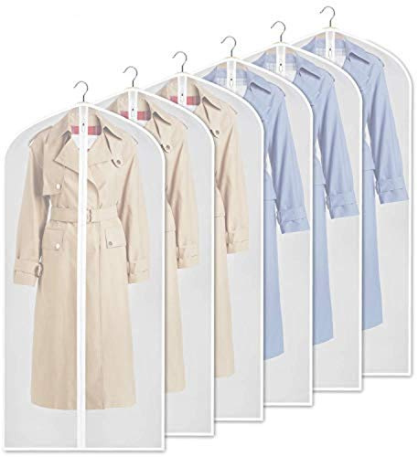 Yibak Garment Covers Bag (6 PCS), 60inch Suit Bag for Storage Cloth Cover Anti-Moth Protector Washable Clear Reuse Full Zipper Garment Bags for Long Dress Costumes Suits Gowns Coats (60 * 152CM)