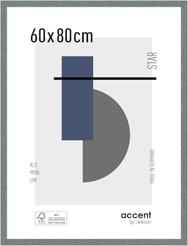 accent by nielsen Aluminium Bilderrahmen Star, 60 x 80 cm, Grau | Aluminium Posterrahmen im Hoch- & Querformat zum Aufhängen Grau gebürstet Echtglas