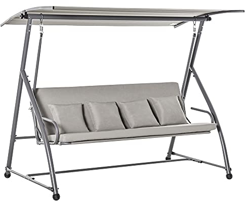 Outsunny Hollywoodschaukel Gartenschaukel Hängebank 3 sitzer Schaukel mit verstellbarem Dach Liegefunktion Polyester Braun 215 x 120 x 165 cm