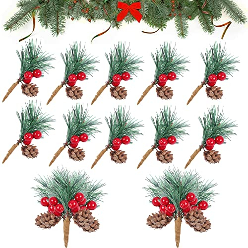 Boutihao 20 Pezzi Rami di Pino Natalizio, Rami di Bacche Pigne di Natale Bacche Artificiali Rami di Pino Piccole Bacche Finte Pigne per Fai da Te Natale Corone Casa Vaso Decor