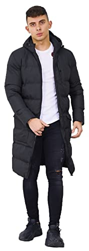 Vadderad parkas för män, lång vinterrock med huva, varm och mysig lång jacka kappa, Svart, M