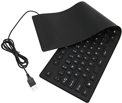 Hoopoocolor Teclado de Silicona Plegable de 109 Teclas, Teclado con Cable USB de Diseño Silencioso, Hecho de Material de Silicona, Resistente Al Agua y Al Polvo(Negro)