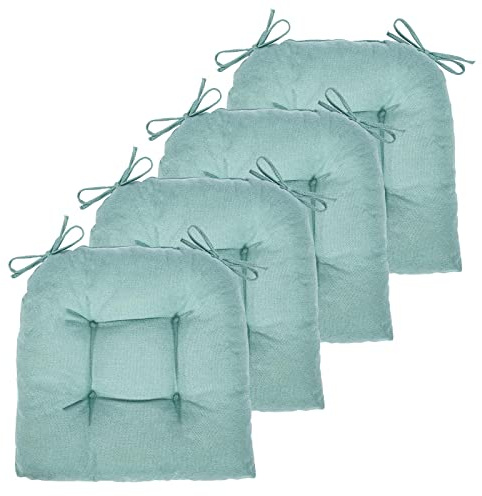 JAMPAYANG Chair Cushion, Chair Cushions for Dining Chairs, Chair Pads and Mat with Ties for Indoor Kitchen Seat and Desk (Aqua Blue, 4 Count - 17 x 16 in)