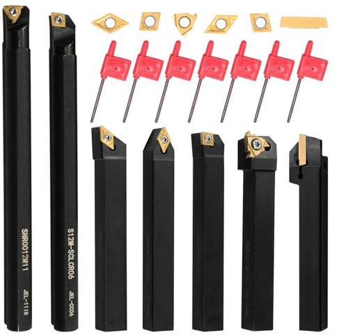 Fachmach Lathe Turning Tool Kit 12mm Shank 7 Pcs Metal Lathe Tool Holder Set for Turning Grooving Threading Boring with 7 Pcs Carbide Inserts Turning Inserts Carbide Turning Tool (12mm, 7INSERTS)