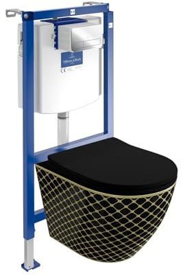ViConnect H112 Sofi Slim Black Night Élément mural encastré avec panneau de commande + rinçage mural sans bord | Kit complet | Réservoir de chasse encastré | Kit complet | WC complet