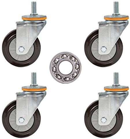IBOWZ Ruedas para Muebles Ruedas giratorias con Tornillo de 4 Pulgadas,Ruedas giratorias silenciosas M14/M16 con Freno,Base de Goma con rodamiento de Servicio Pesado,Capacidad de Carga de una s