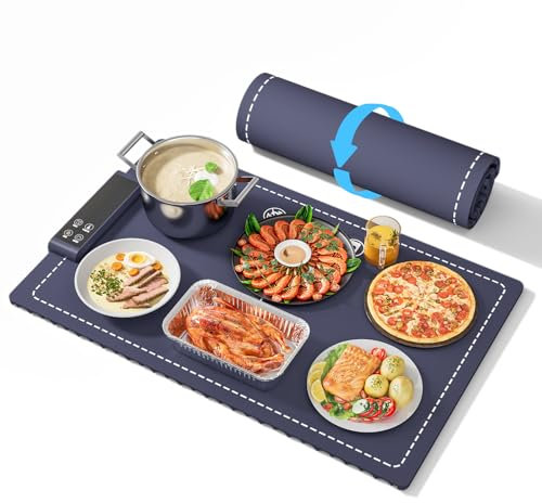 RemixOri Plaque Chauffante Souple,Chauffe Plat Électrique avec 6 Réglages de Température et 5 Réglages de Minuterie,Verrouillage Enfant,La Silicone à Chauffage Rapide est Facile à Nettoyer et à Ranger