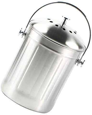 Amosfun Poubelle De Compost Acier Inoxydable pour Cuisine Bac à Déchets Alimentaires Compact avec Poignée Portable pour Comptoir