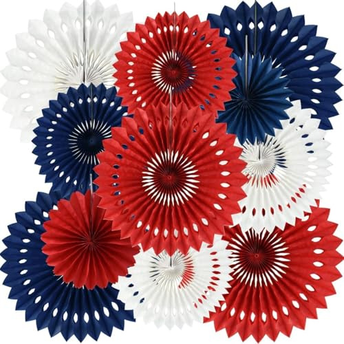 Ventagli di carta rotondi da appendere a nido d'ape, decorazione patriottica a tema patriottico, ghirlanda di ventagli in carta velina, per doccia, compleanno, laurea, festa di nozze, forniture per 11