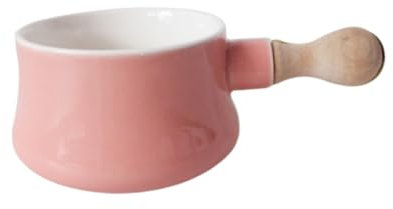 HOMOBABE Bowl Ceramica Con Manico Legno Per Zuppe e Colazione Capienza Di Design Elegante e Facile Da Pulire Per Casa e Ristoranti Rosa