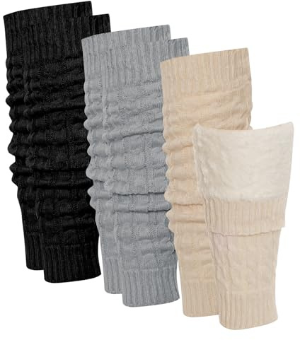Sdfvsdg 3 Pairs Winter Fleece Lined Leg Warmers for Women Knit Leg Warmer Long Boot Socks Thick Calf Warmers for Daily Wear