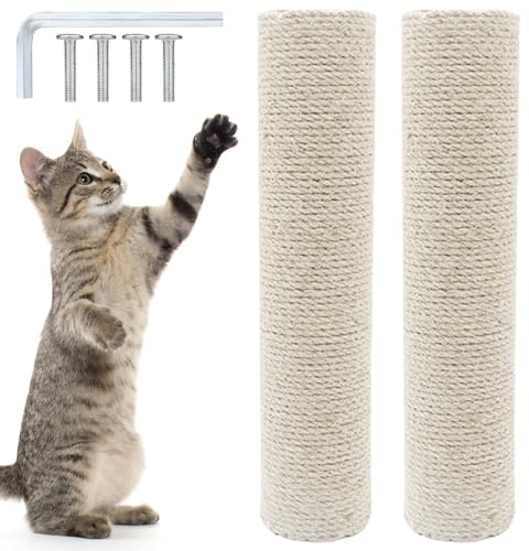 Rascador de repuesto para gatos, 2 troncos para gatos, longitud 40 cm, árbol rascador de sisal natural, columna rascador con tornillos M8, piezas de repuesto para la renovación, manualidades (blanco)