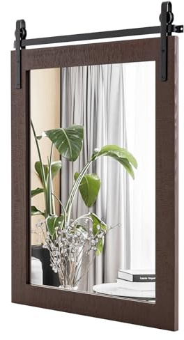 COSTWAY Rechteckiger Spiegel mit Holzrahmen, 76,5 x 56 cm, Rustikaler Wandspiegel, Unbrechbarer Hängespiegel mit Metallhalterung, für Flur, Wohnzimmer, Schlafzimmer (Dunkelbraun)