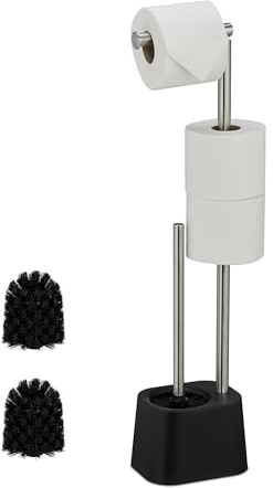 Juego de baño Relaxdays, Acero Inoxidable, 65,5 x 13 x 16 cm, Soporte de Papel higiénico con escobilla, Negro/Blanco