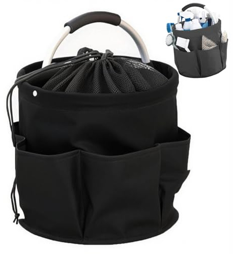 Cubstone Foldable Cleaning Caddy with Handle Storage Box,Multi-Pocket Caddy Organizer Tool Bag,Portable Storage Tool Bucket for Cleaning Products,Housekeeping,Garden Tools,Crafts(Black,A)